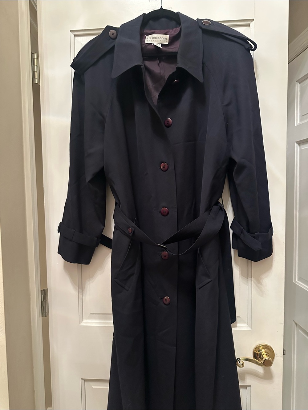 Liz Claiborne Navy Trench Coat with Belt Size XL